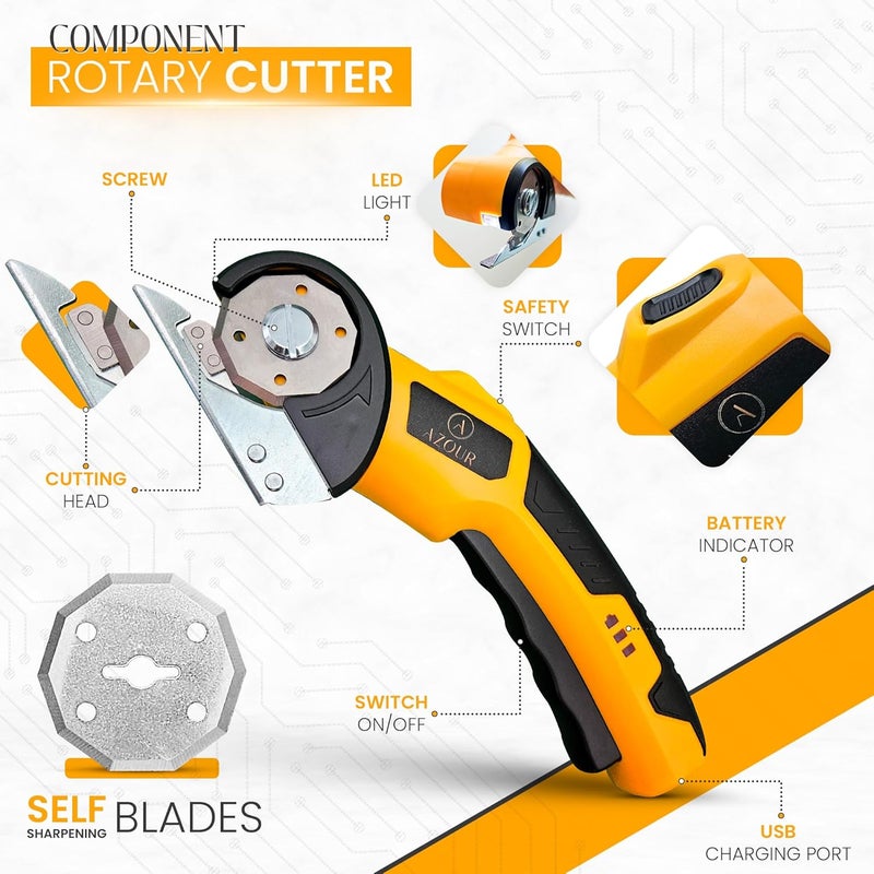 Azur Cardboard Box Cutter Tool, Cordless Electric Scissors for Fabric, Box Cutter Electric 4V with Case, Extra Blade, Art Knife, Carving Knife for Carpet, Plastic, and Craft Projects - Image 3